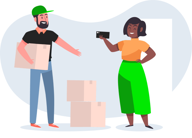 Desenho de uma pessoa comprando de um vizinho